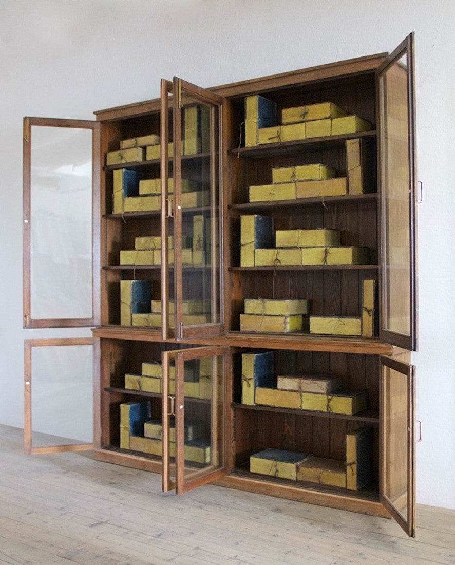 A late C19th oak laboratory cabinet
