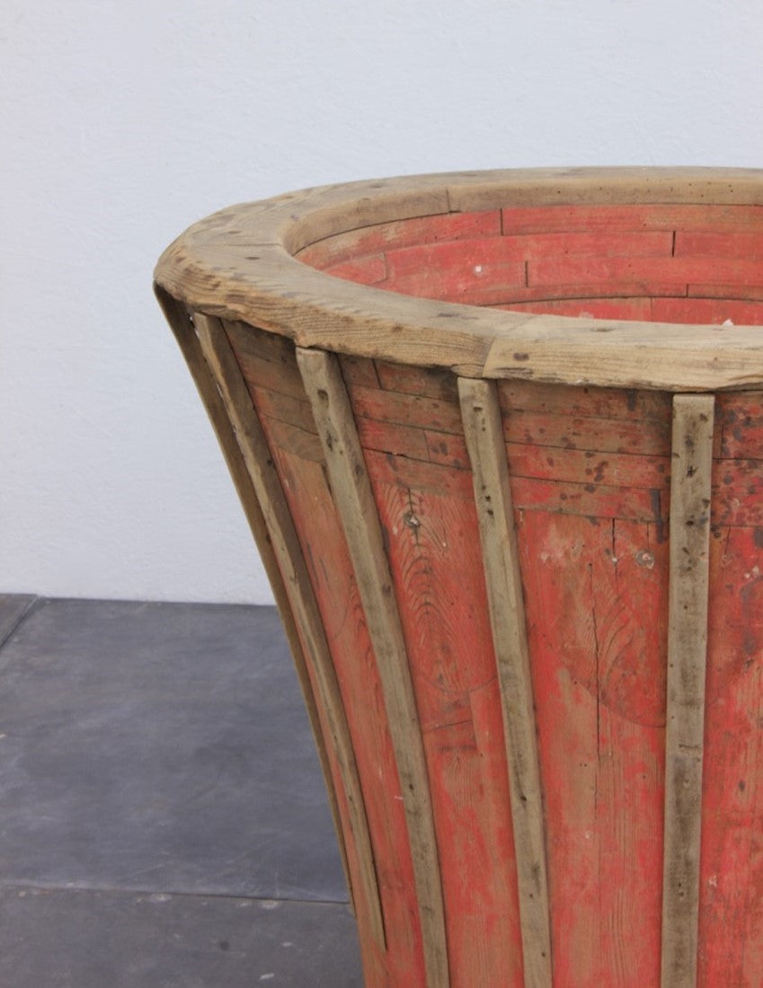 A wooden ribbed tub