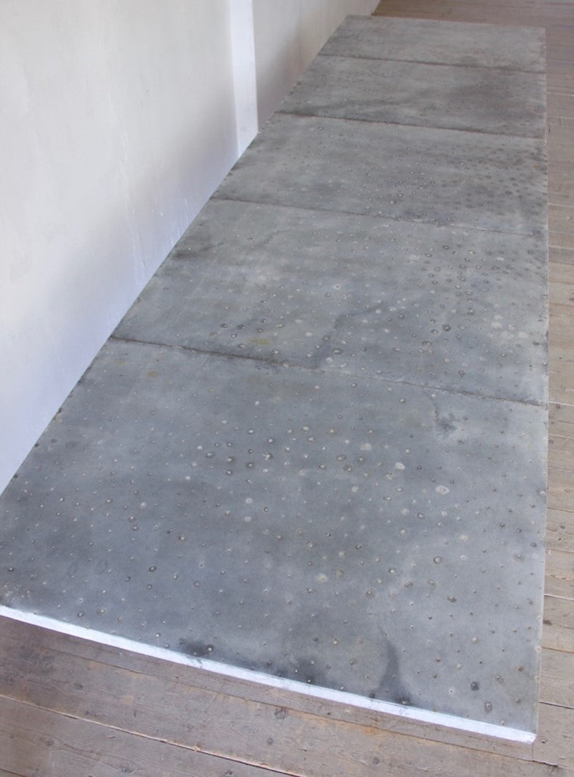 A large and wonderful weathered zinc oak and zinc refectory table
