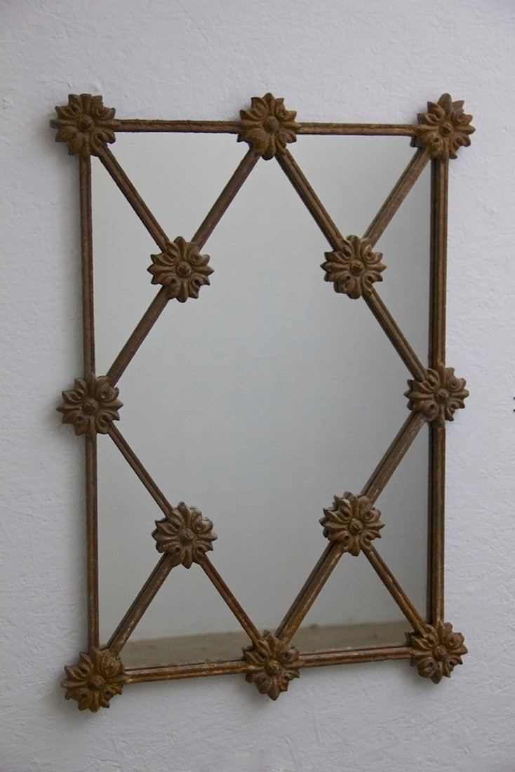 A C19th iron framed mirror.